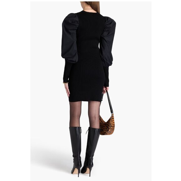 Veronica Beard Wilkin Puff Sleeve Mini Bodycon Dress / Medium / Black Poplin - Picture 2 of 9